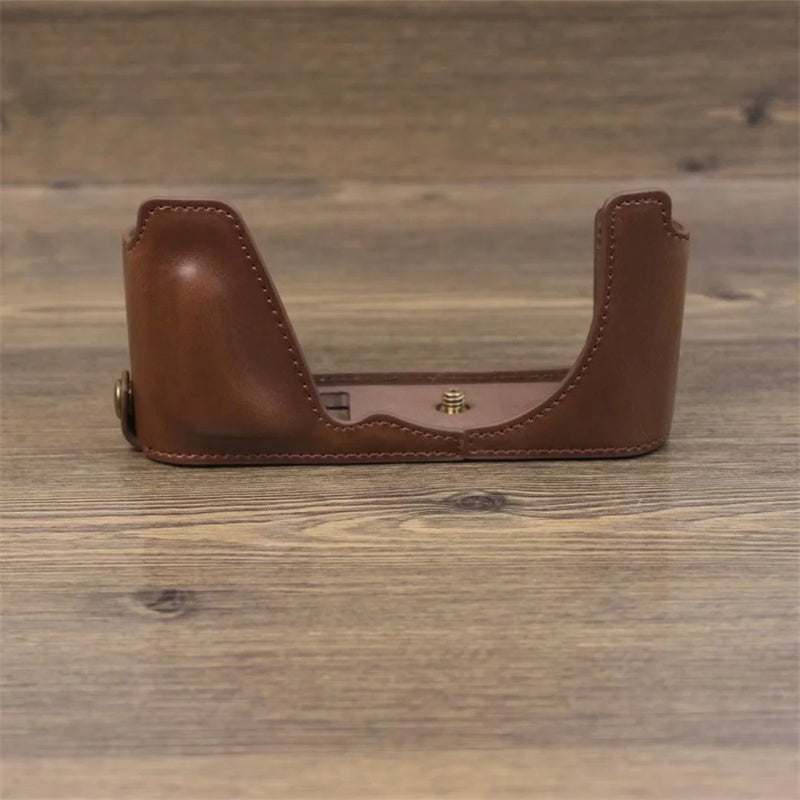 Uniqkart for Leica CL Replacement PU Leather Battery Opening Protective Bottom Cover Half Body Case - Coffee