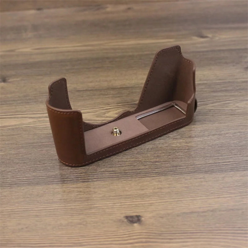 Uniqkart for Leica CL Replacement PU Leather Battery Opening Protective Bottom Cover Half Body Case - Coffee