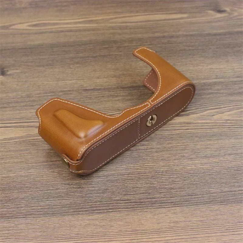 Uniqkart for Leica CL Replacement PU Leather Battery Opening Protective Bottom Cover Half Body Case - Brown