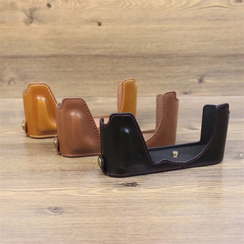 Uniqkart for Leica CL Replacement PU Leather Battery Opening Protective Bottom Cover Half Body Case - Brown