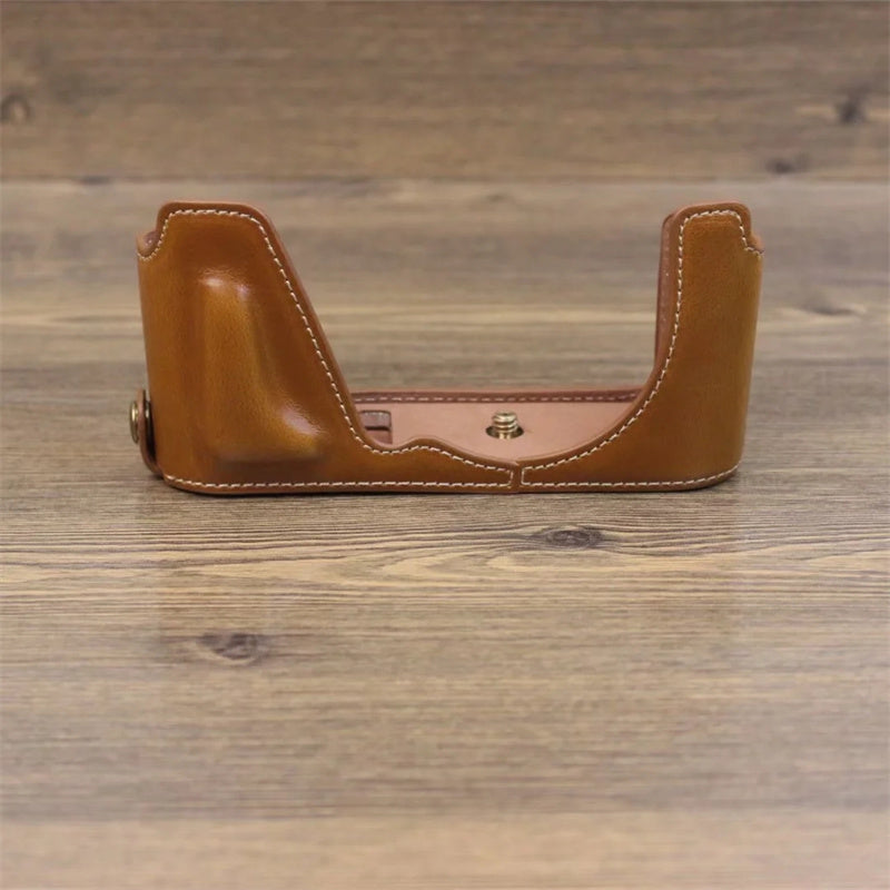 Uniqkart for Leica CL Replacement PU Leather Battery Opening Protective Bottom Cover Half Body Case - Brown