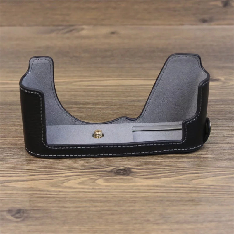 Uniqkart for Leica CL Genuine Leather Half Body Case Battery Opening Protective Cover - Black
