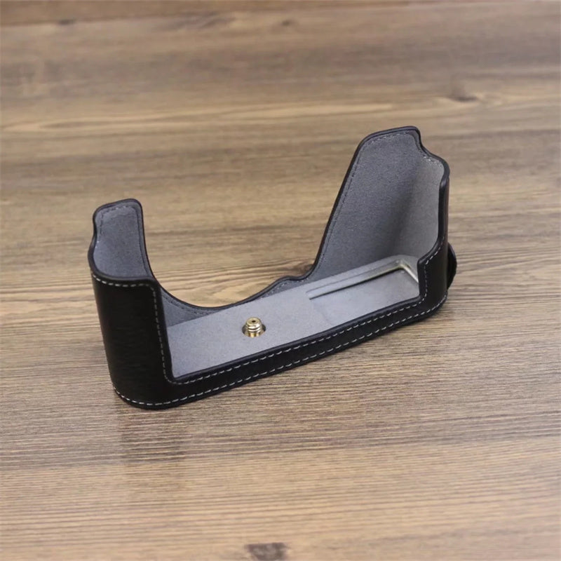 Uniqkart for Leica CL Genuine Leather Half Body Case Battery Opening Protective Cover - Black