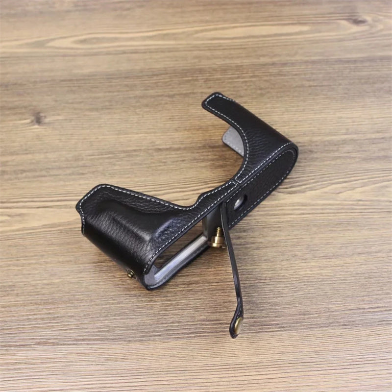 Uniqkart for Leica CL Genuine Leather Half Body Case Battery Opening Protective Cover - Black