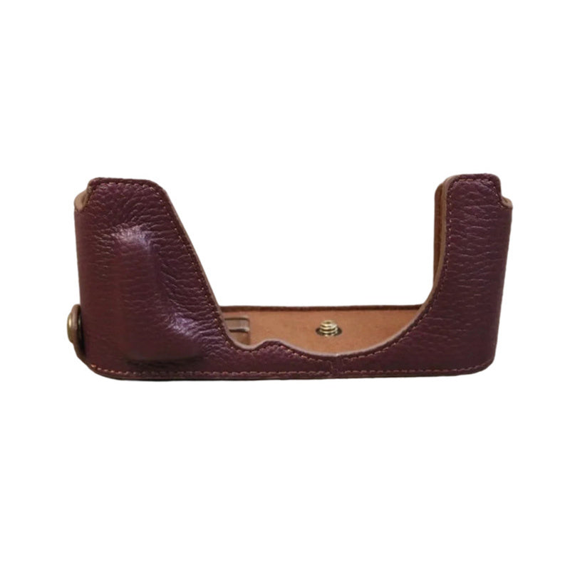 Uniqkart for Leica CL Genuine Leather Half Body Case Battery Opening Protective Cover - Coffee