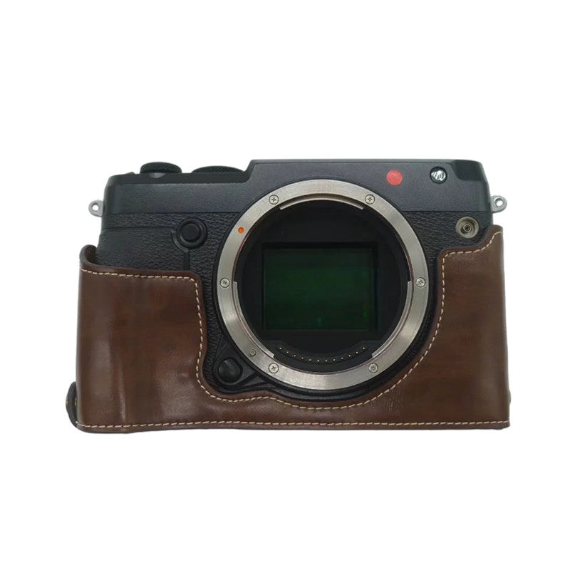 Uniqkart for Fujifilm GFX50R PU Leather Half Body Bottom Case Protective Cover with Battery Opening Design - Coffee