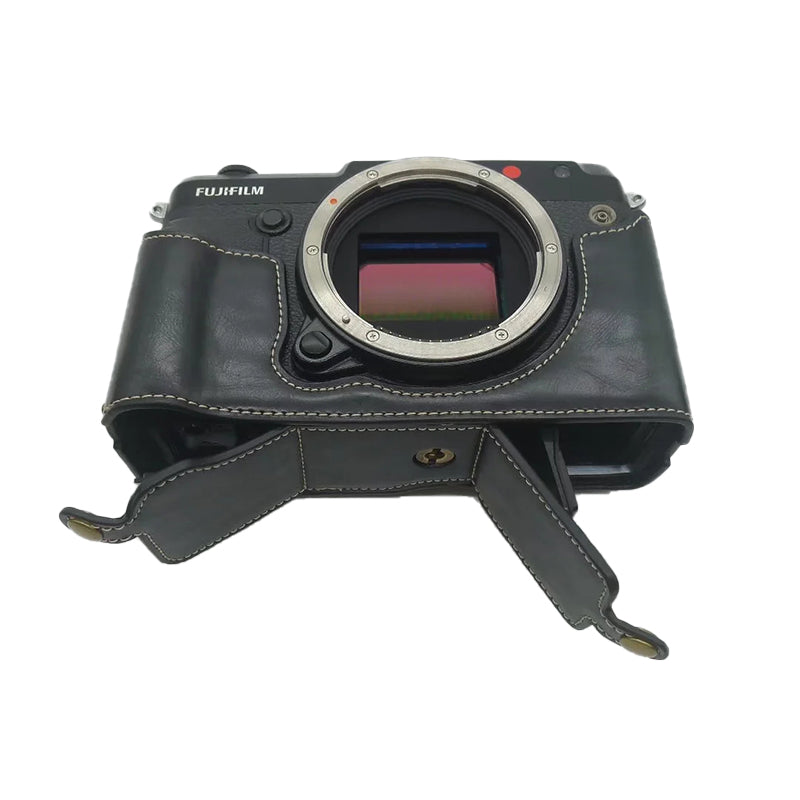 Uniqkart for Fujifilm GFX50R PU Leather Half Body Bottom Case Protective Cover with Battery Opening Design - Black