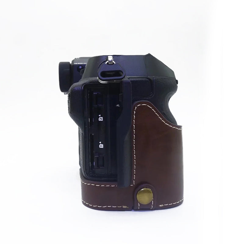 Uniqkart for Fujifilm GFX100S / 50S II PU Leather Camera Case Battery Opening Design Half Body Protective Cover - Coffee