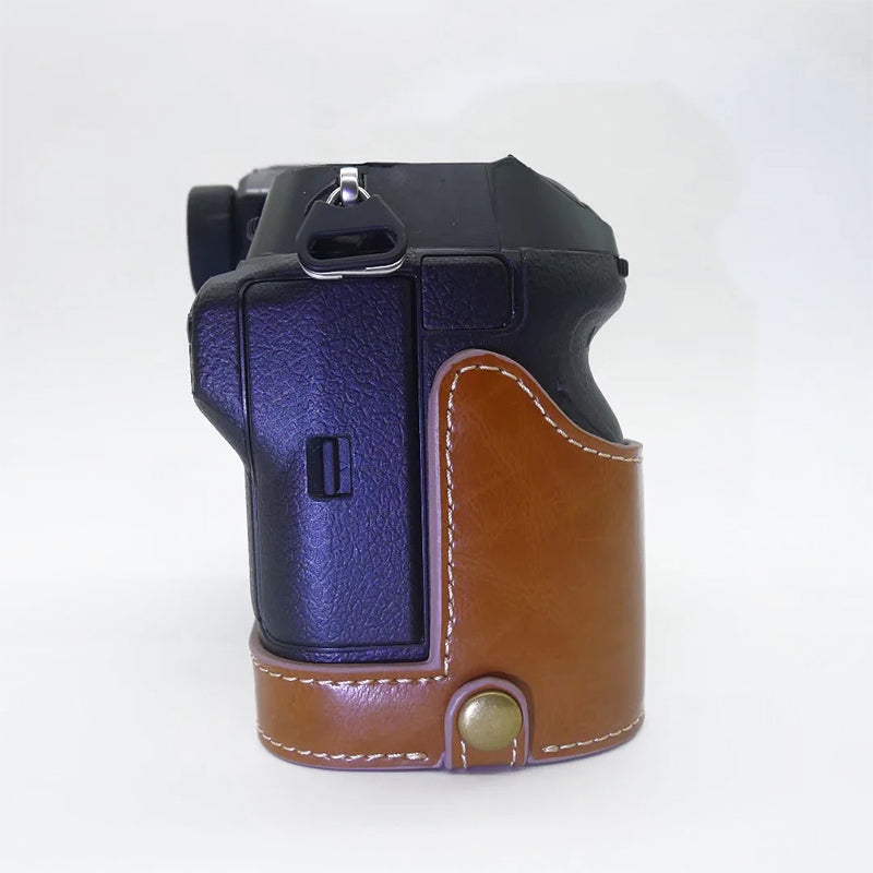 Uniqkart for Fujifilm GFX100S / 50S II PU Leather Camera Case Battery Opening Design Half Body Protective Cover - Brown