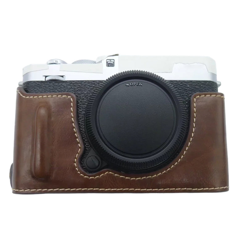 Uniqkart for Fujifilm X-E4 PU Leather Camera Bottom Case Battery Opening Design Protective Half Body Cover - Coffee