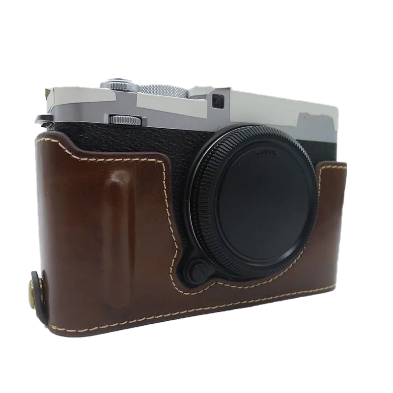 Uniqkart for Fujifilm X-E4 PU Leather Camera Bottom Case Battery Opening Design Protective Half Body Cover - Coffee