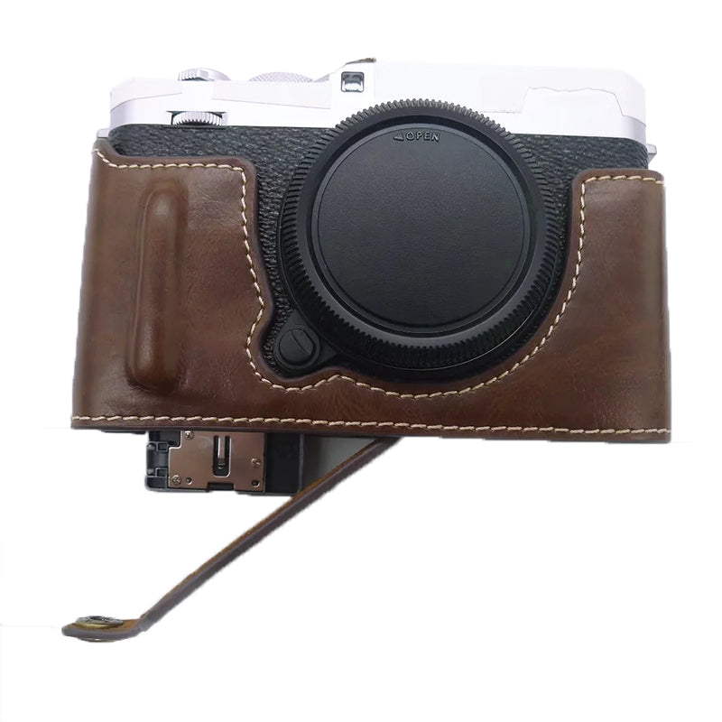 Uniqkart for Fujifilm X-E4 PU Leather Camera Bottom Case Battery Opening Design Protective Half Body Cover - Coffee