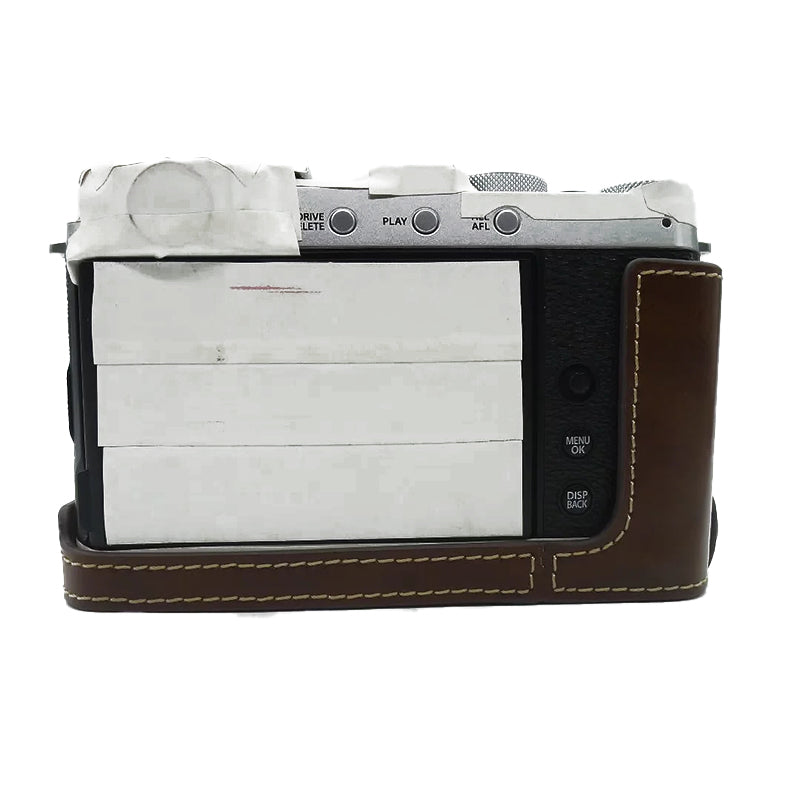 Uniqkart for Fujifilm X-E4 PU Leather Camera Bottom Case Battery Opening Design Protective Half Body Cover - Coffee