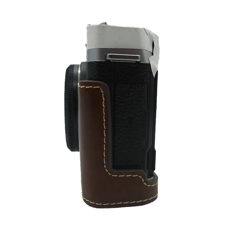 Uniqkart for Fujifilm X-E4 PU Leather Camera Bottom Case Battery Opening Design Protective Half Body Cover - Coffee