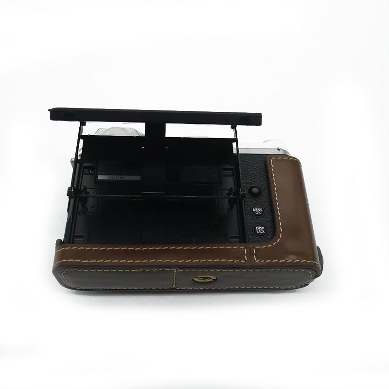 Uniqkart for Fujifilm X-E4 PU Leather Camera Bottom Case Battery Opening Design Protective Half Body Cover - Coffee