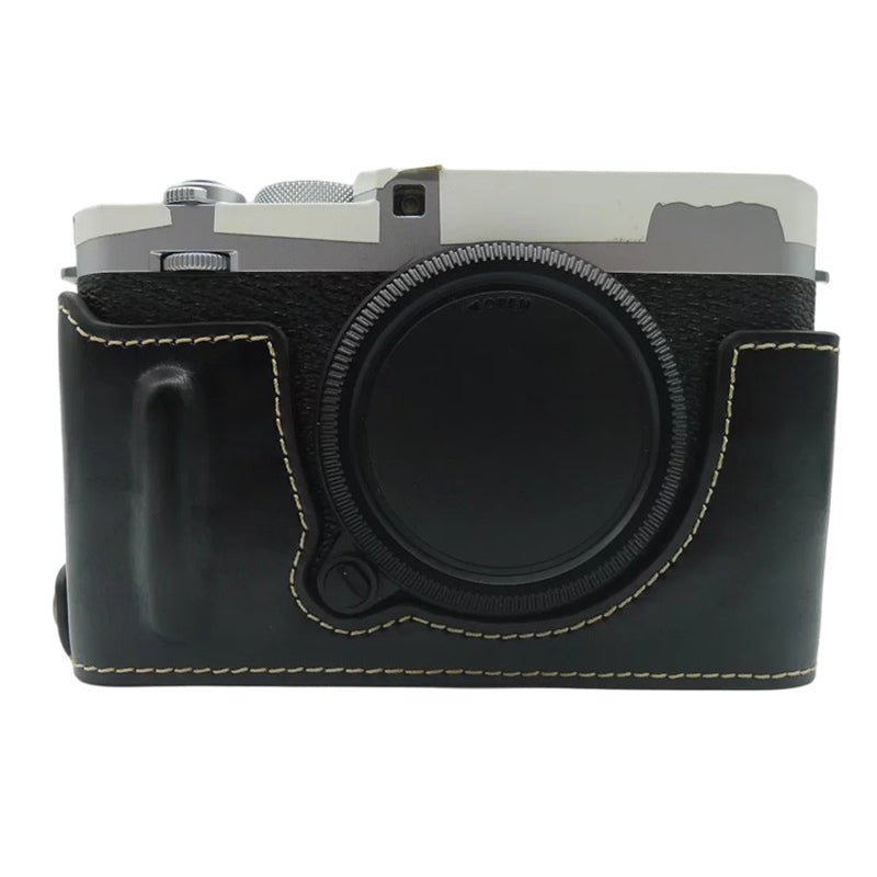 Uniqkart for Fujifilm X-E4 PU Leather Camera Bottom Case Battery Opening Design Protective Half Body Cover - Black