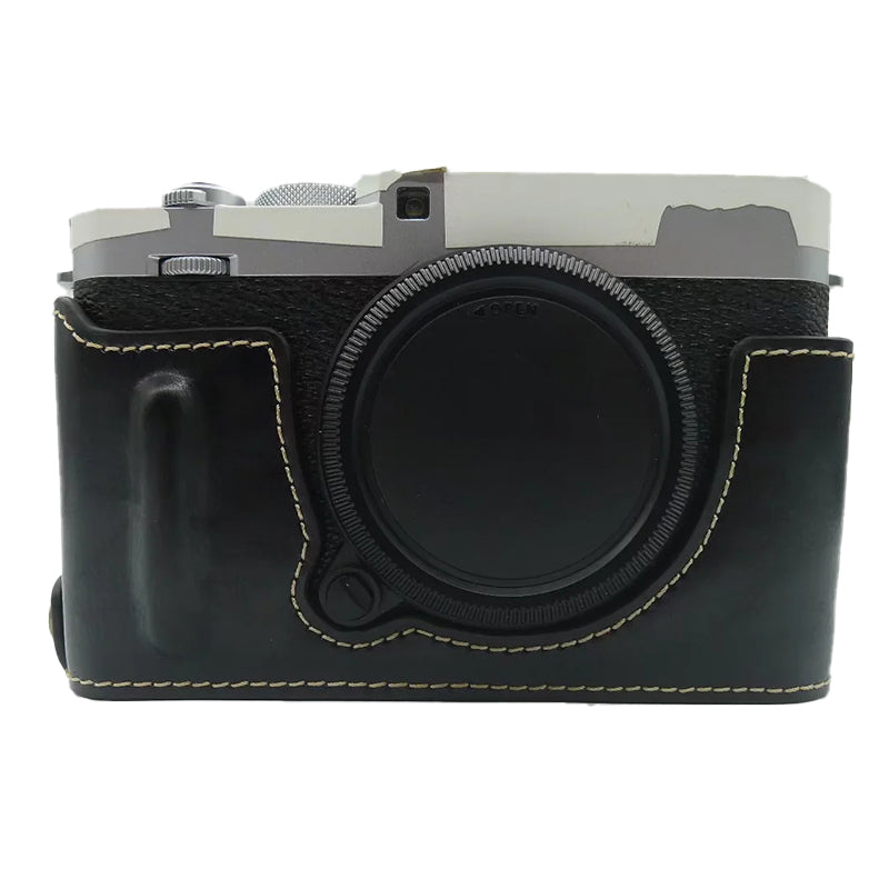 Uniqkart for Fujifilm X-E4 PU Leather Camera Bottom Case Battery Opening Design Protective Half Body Cover - Black