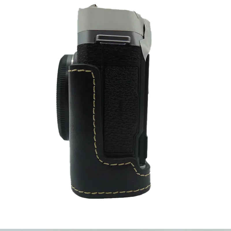 Uniqkart for Fujifilm X-E4 PU Leather Camera Bottom Case Battery Opening Design Protective Half Body Cover - Black