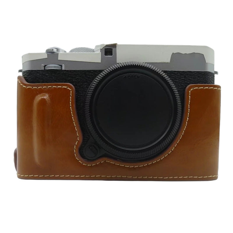 Uniqkart for Fujifilm X-E4 PU Leather Camera Bottom Case Battery Opening Design Protective Half Body Cover - Brown