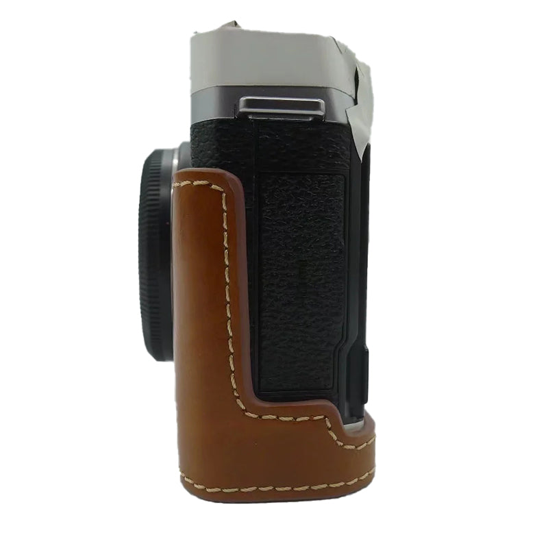 Uniqkart for Fujifilm X-E4 PU Leather Camera Bottom Case Battery Opening Design Protective Half Body Cover - Brown