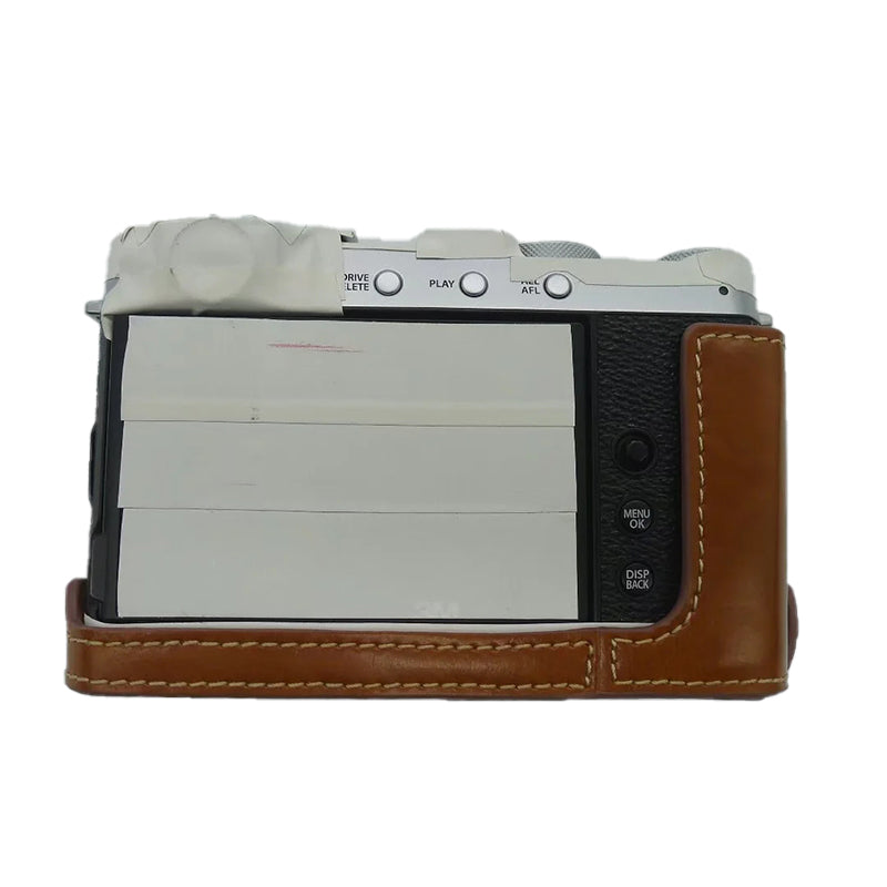 Uniqkart for Fujifilm X-E4 PU Leather Camera Bottom Case Battery Opening Design Protective Half Body Cover - Brown