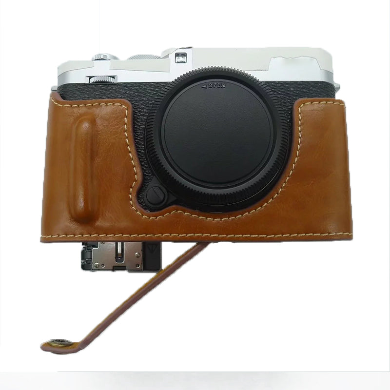 Uniqkart for Fujifilm X-E4 PU Leather Camera Bottom Case Battery Opening Design Protective Half Body Cover - Brown