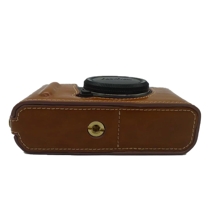 Uniqkart for Fujifilm X-E4 PU Leather Camera Bottom Case Battery Opening Design Protective Half Body Cover - Brown