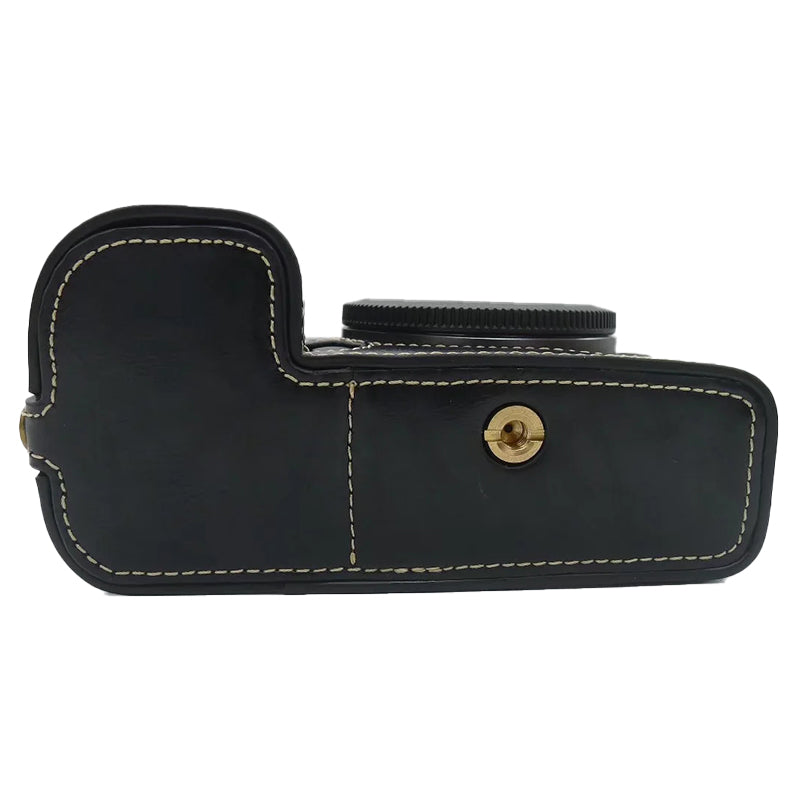 Uniqkart for Canon EOS R5 / R6 PU Leather Camera Bottom Case Battery Opening Design Protective Half Body Cover - Black