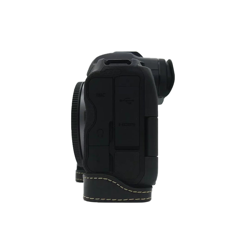Uniqkart for Canon EOS R5 / R6 PU Leather Camera Bottom Case Battery Opening Design Protective Half Body Cover - Black
