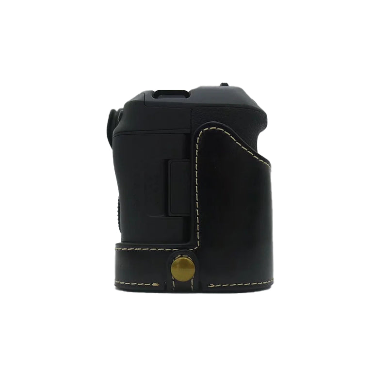 Uniqkart for Canon EOS R5 / R6 PU Leather Camera Bottom Case Battery Opening Design Protective Half Body Cover - Black