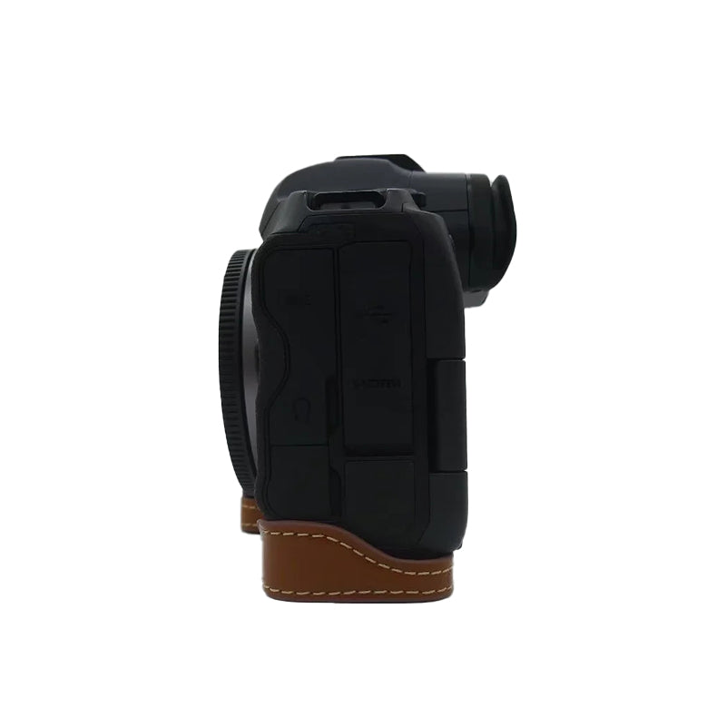 Uniqkart for Canon EOS R5 / R6 PU Leather Camera Bottom Case Battery Opening Design Protective Half Body Cover - Brown