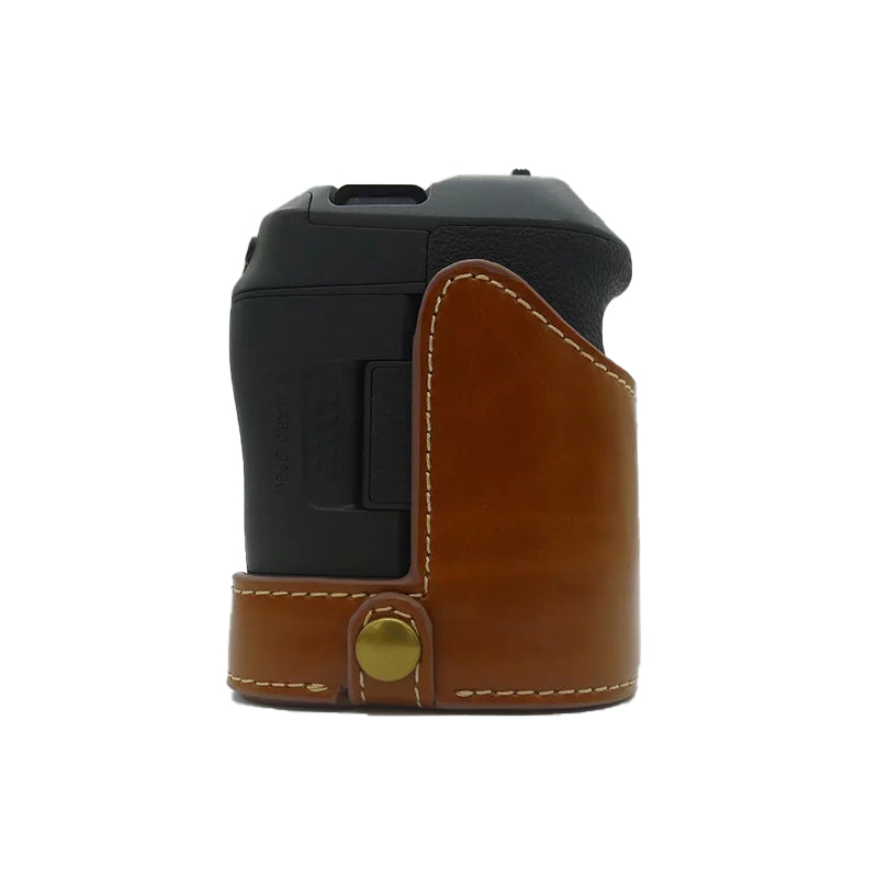 Uniqkart for Canon EOS R5 / R6 PU Leather Camera Bottom Case Battery Opening Design Protective Half Body Cover - Brown
