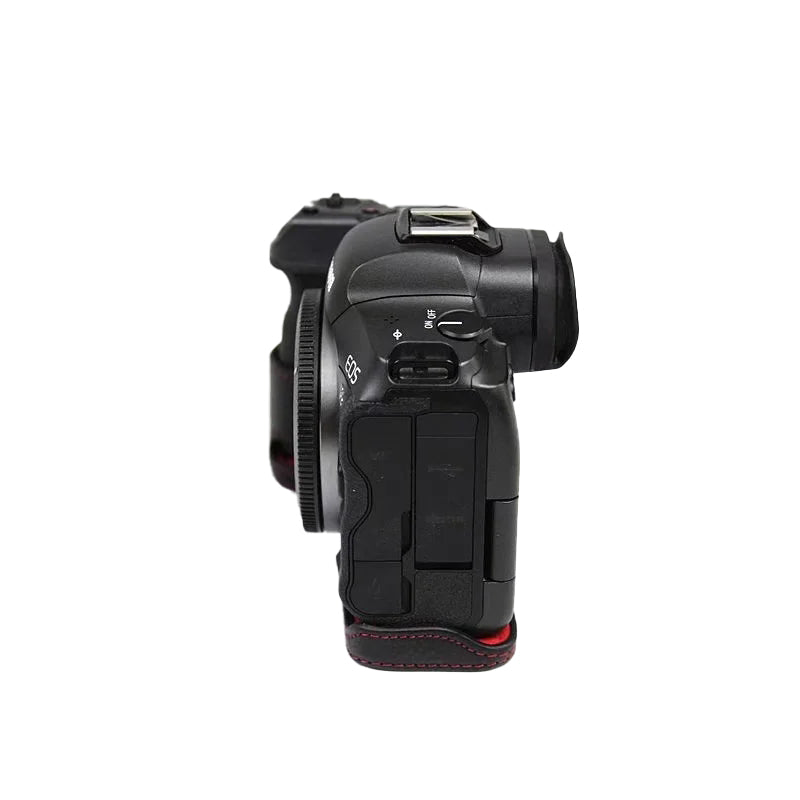 Top Layer Cowhide Camera Bottom Case for Canon EOS R5 / R6 / R62 Battery Opening Design Protective Half Body Cover - Black
