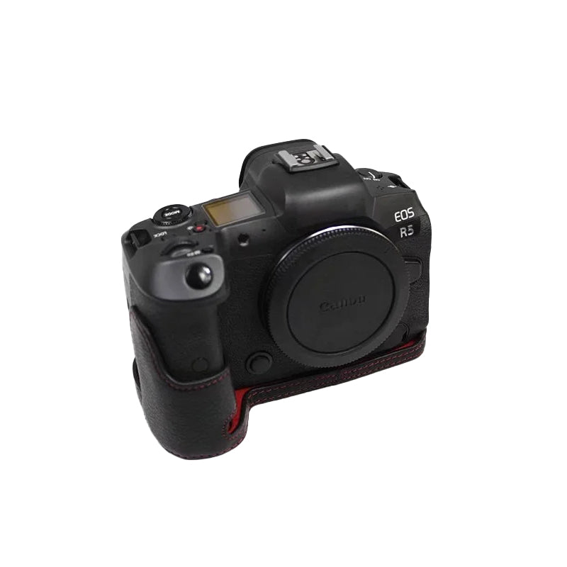 Top Layer Cowhide Camera Bottom Case for Canon EOS R5 / R6 / R62 Battery Opening Design Protective Half Body Cover - Black