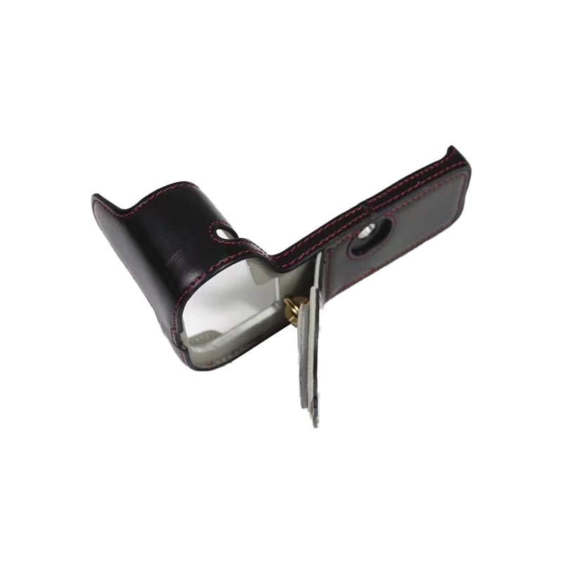 Uniqkart for Canon EOS R5 / R6 / R62 PU Leather Camera Bottom Case Battery Opening Design Flannel Lining Protective Half Body Cover - Black