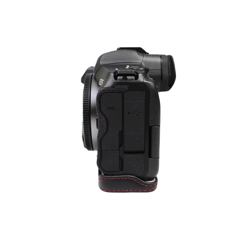 Uniqkart for Canon EOS R5 / R6 / R62 PU Leather Camera Bottom Case Battery Opening Design Flannel Lining Protective Half Body Cover - Black