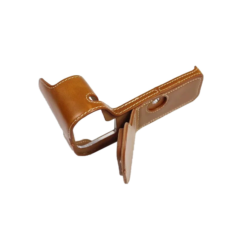 Uniqkart for Canon EOS R5 / R6 / R62 PU Leather Camera Bottom Case Battery Opening Design Flannel Lining Protective Half Body Cover - Brown