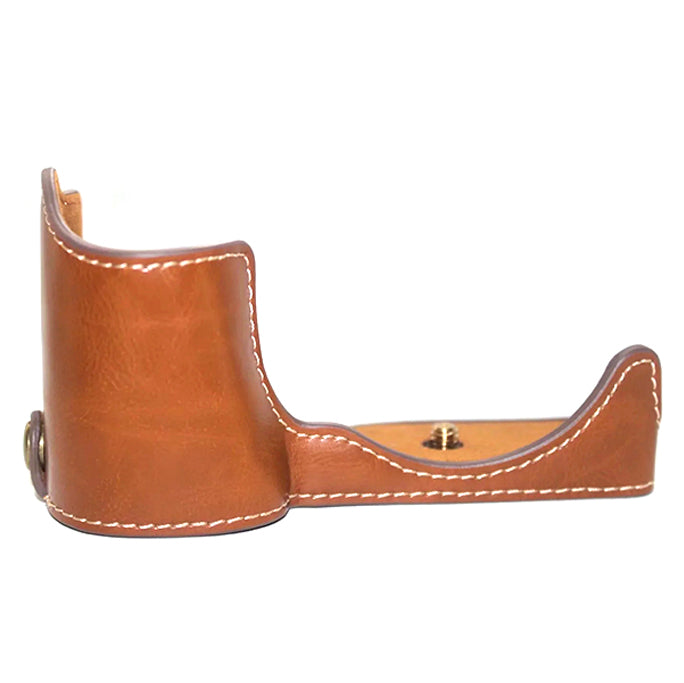 Uniqkart for Sony ZV-E10 Camera PU Leather Bottom Case Battery Opening Design Half Body Protective Cover with Hand Strap - Brown