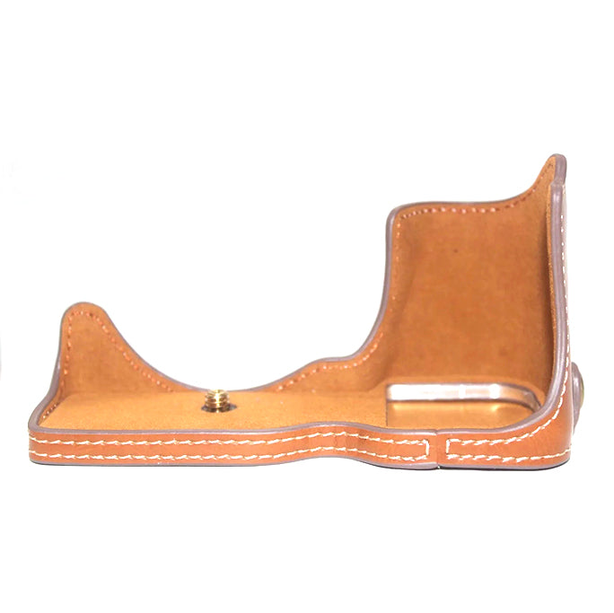 Uniqkart for Sony ZV-E10 Camera PU Leather Bottom Case Battery Opening Design Half Body Protective Cover with Hand Strap - Brown