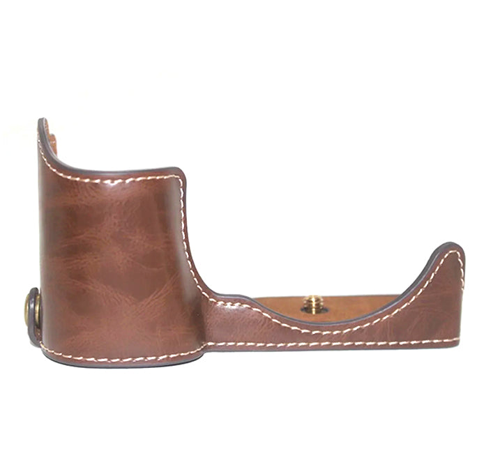 Uniqkart for Sony ZV-E10 Camera PU Leather Bottom Case Battery Opening Design Half Body Protective Cover with Hand Strap - Coffee