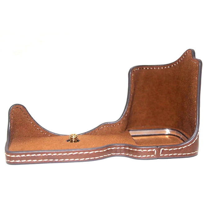 Uniqkart for Sony ZV-E10 Camera PU Leather Bottom Case Battery Opening Design Half Body Protective Cover with Hand Strap - Coffee