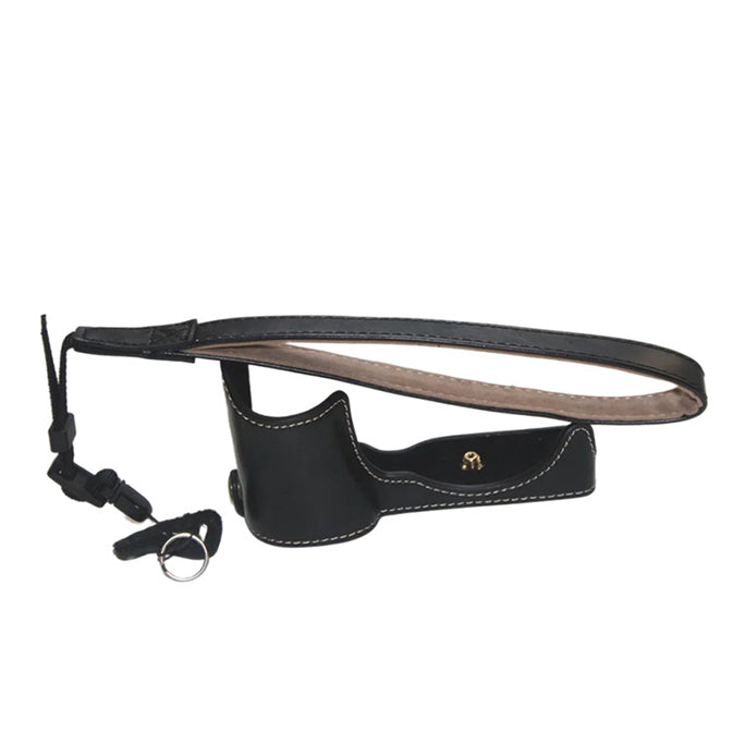 Uniqkart for Sony ZV-E10 Camera PU Leather Bottom Case Battery Opening Design Half Body Protective Cover with Hand Strap - Black