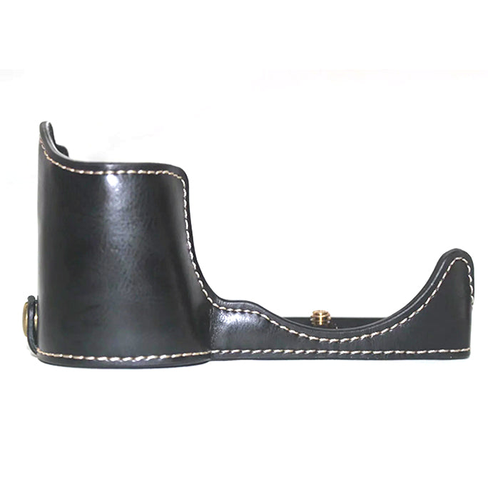 Uniqkart for Sony ZV-E10 Camera PU Leather Bottom Case Battery Opening Design Half Body Protective Cover with Hand Strap - Black