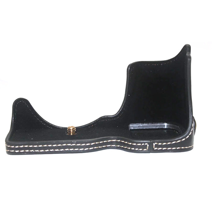 Uniqkart for Sony ZV-E10 Camera PU Leather Bottom Case Battery Opening Design Half Body Protective Cover with Hand Strap - Black