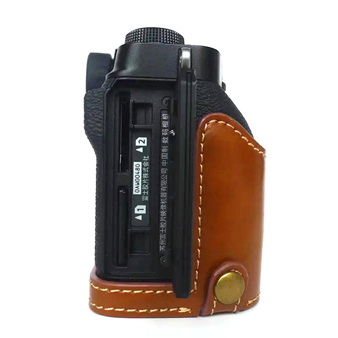 Uniqkart for Fujifilm X-T4 Digital Camera PU Leather Protective Bottom Case Anti-scratch Half Body Cover with Battery Opening - Brown