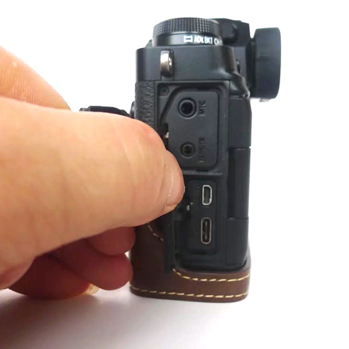 Uniqkart for Fujifilm X-T4 Digital Camera PU Leather Protective Bottom Case Anti-scratch Half Body Cover with Battery Opening - Coffee