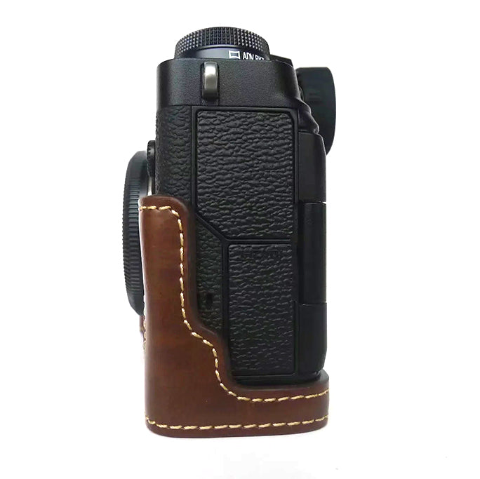 Uniqkart for Fujifilm X-T4 Digital Camera PU Leather Protective Bottom Case Anti-scratch Half Body Cover with Battery Opening - Coffee