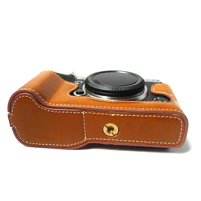 Uniqkart for Fujifilm X-T3 Digital Camera PU Leather Protective Bottom Case Battery Opening Design Half Body Cover - Brown
