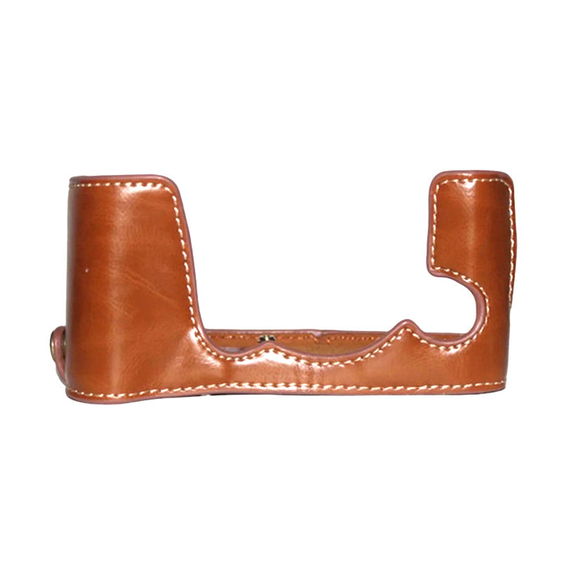 Uniqkart for Fujifilm X-E3 Camera Bottom Shell PU Leather Large Opening Design Protective Half Body Cover - Brown