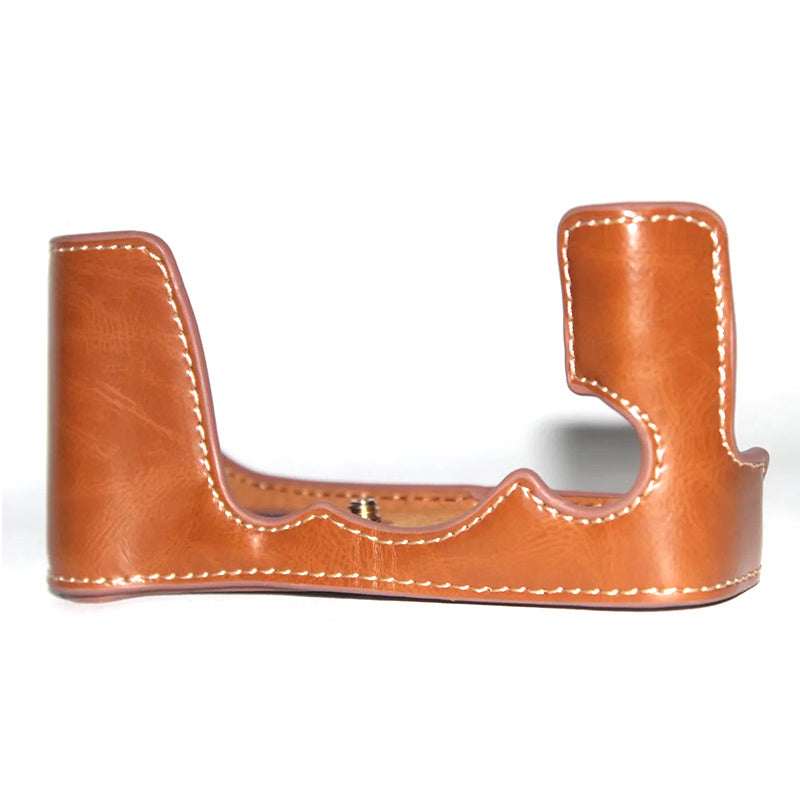 Uniqkart for Fujifilm X-E3 Camera Bottom Shell PU Leather Large Opening Design Protective Half Body Cover - Brown